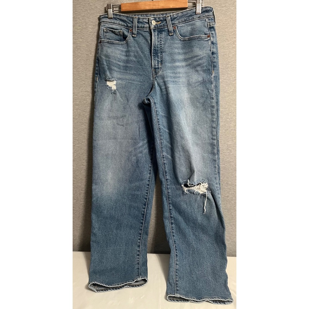 Old Navy OG Loose High Rise Distressed Straight Leg Jeans Blue Womens 8